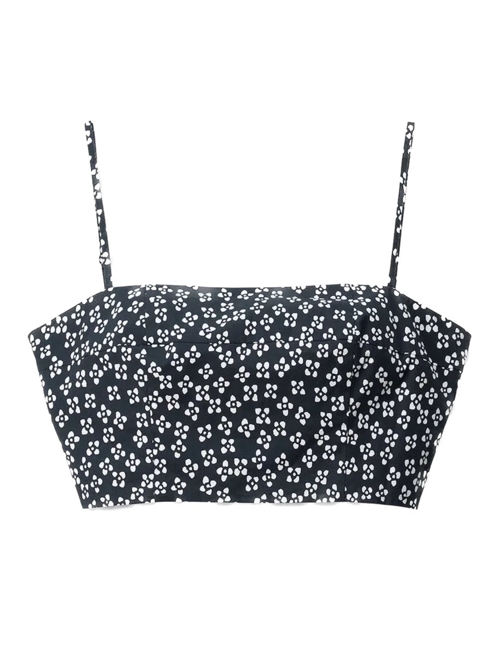 💕 STAUD Federico tank in black woodblock floral NEW size L cotton smocked crop